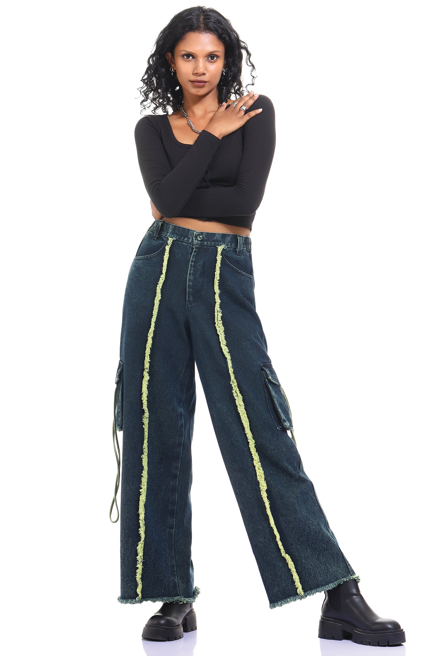 Oversized jeans | Streetwear jeans | outwear jeans | relaxed fit jeans | unisex apparel | indian streetwear | baggy jeans | baggy jeans | kokobongo jeans | green oversized jeans | acid washed jeans | stone wash | hand dyed | frayed jeans | rugged jeans | green jeans | sleeveless jeans | sleeveless streetwear | sleeveless streetwear jeans | utility jeans | raw edges cargos | cargos with pocket | green jeans | blue jeans | green and blue jeans | trendy jeans | jeans with pocket