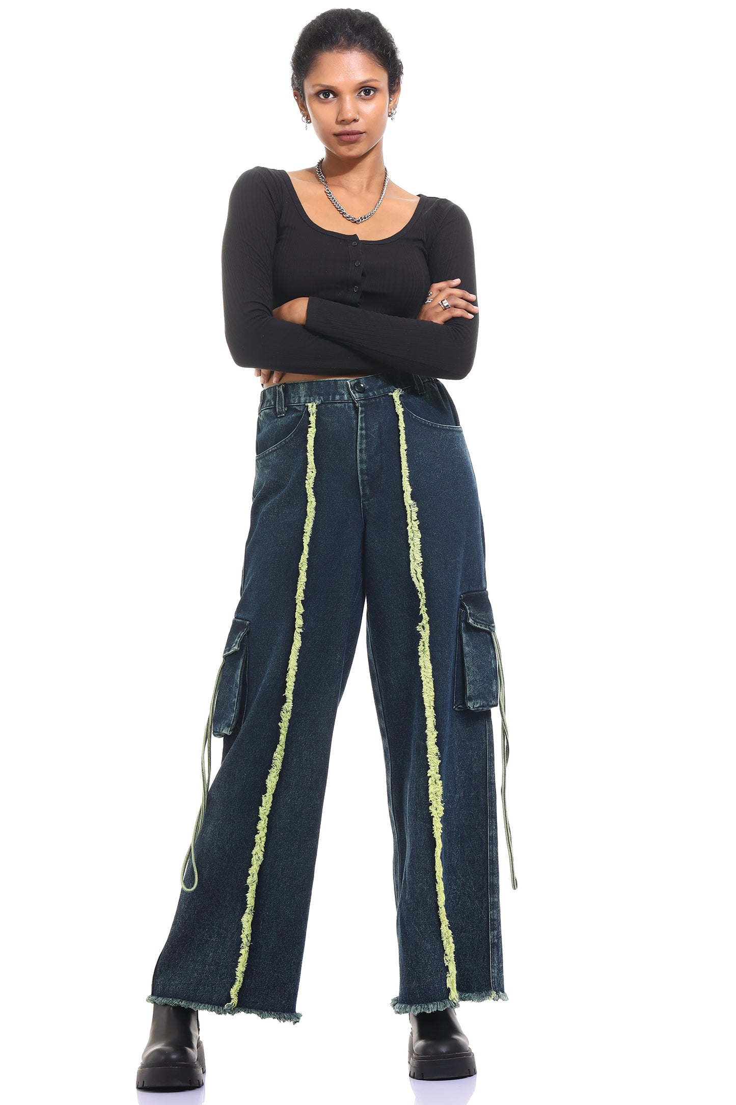 Oversized jeans | Streetwear jeans | outwear jeans | relaxed fit jeans | unisex apparel | indian streetwear | baggy jeans | baggy jeans | kokobongo jeans | green oversized jeans | acid washed jeans | stone wash | hand dyed | frayed jeans | rugged jeans | green jeans | sleeveless jeans | sleeveless streetwear | sleeveless streetwear jeans | utility jeans | raw edges cargos | cargos with pocket | green jeans | blue jeans | green and blue jeans | trendy jeans | jeans with pocket
